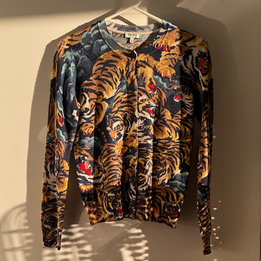 Kenzo Multicolor Tiger Pattern Sweater Cardigan B… - image 1